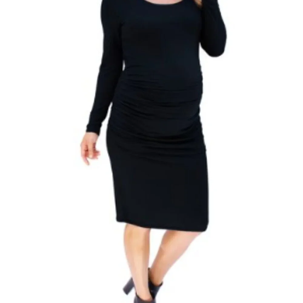 Isabel Maternity by Ingrid & Isabel Midi Dress Long Sleeve Black size Small - Picture 2 of 10